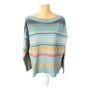 Pendleton Blue Striped Boat Neck Wide Sleeve Sweater Size Medium Made in Peru
